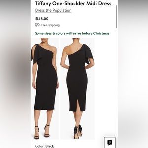 NWT dress the population one shoulder black cocktail dress, XS